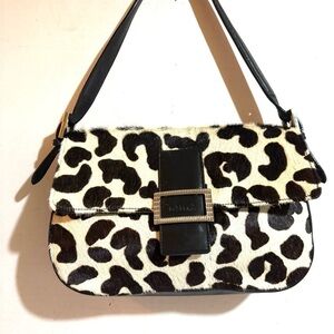 Bettina black & white pony calfskin leather shoulder handbag